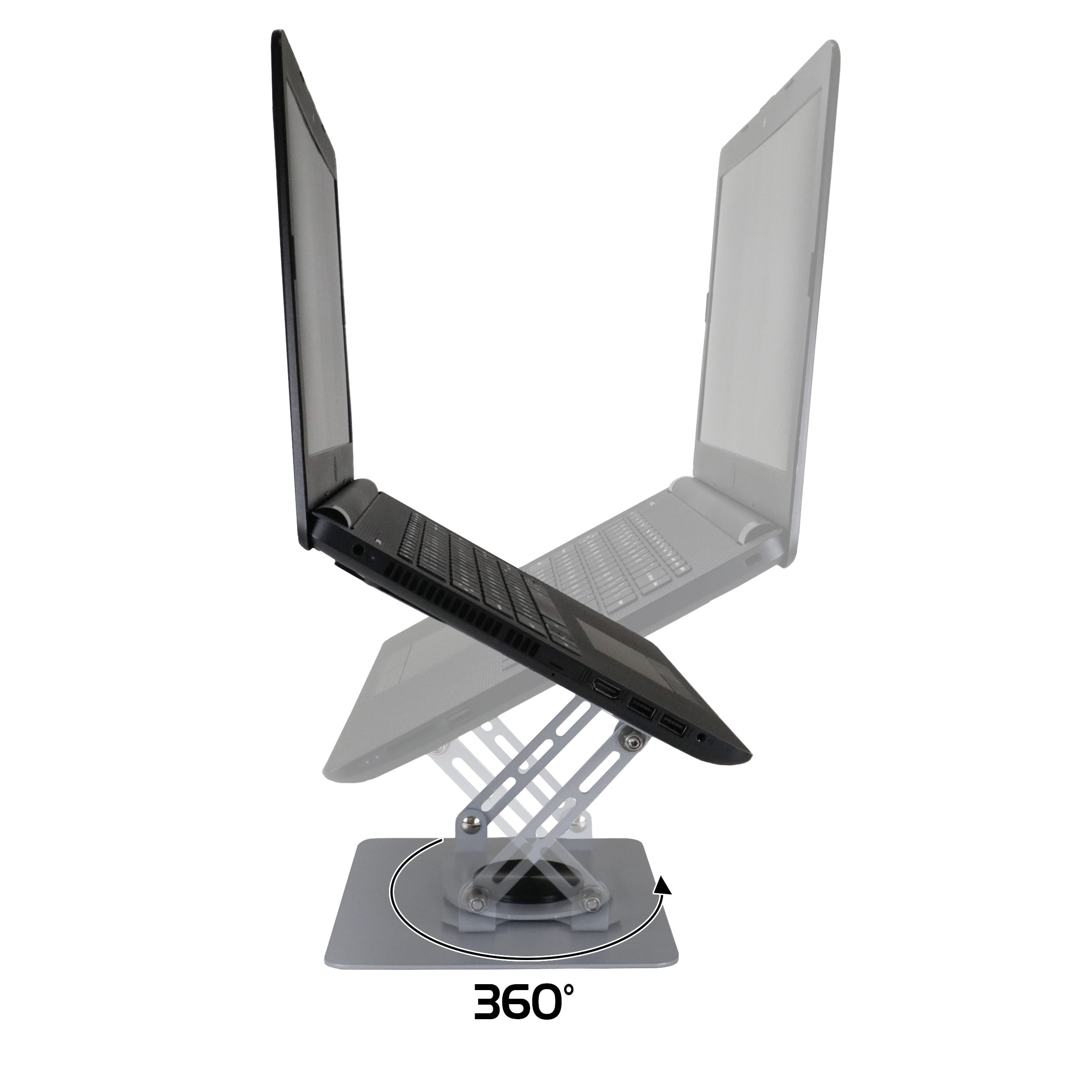 ENHANCE R1 Rotating Laptop Stand with 3 Cable Holders - Adjustable Laptop Riser for Desk - Silver