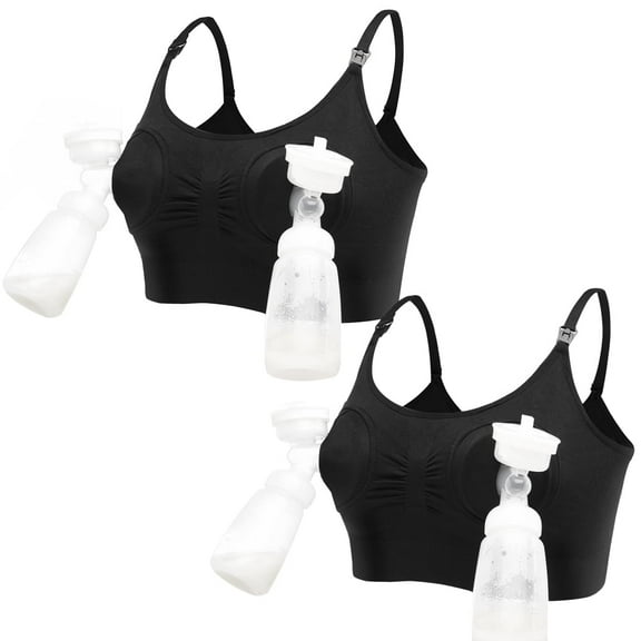 Hands free Breastfeeding Special Bra Adjustable Breast Pumps Holding and Nursing Bra Suitable for Breastfeeding Pumps, Black (2 PCS)
