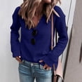 thumbnail image 2 of Suéter de punto Cuello en V Hombro caído Manga larga Color puro Suéter casual para mujer Azul S, 2 of 5