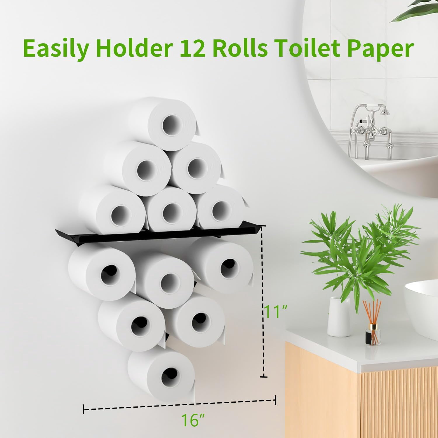 BOIVSHI Toilet Paper Holder,Wall Mount Toilet Paper Storage for Extra 12 Rolls, Metal Wall Art Sculpture Bathroom Decor Tissue Holder Shelf