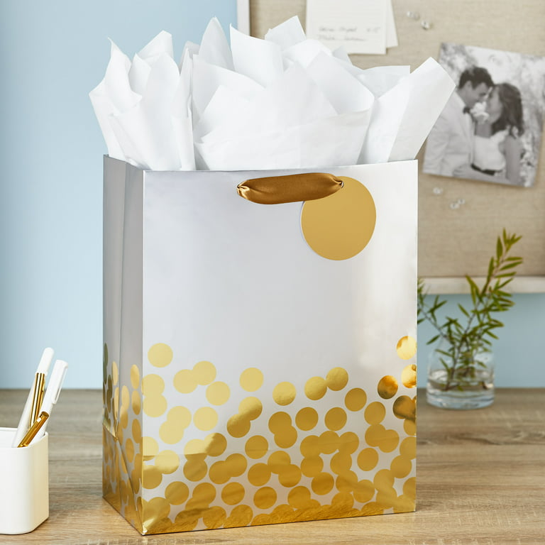 Hallmark 13 Large Gift Bag with Tissue Paper (Gold Foil Dots on