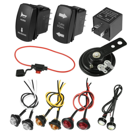 UTV ATV Universal Turn Signal With Column Turn SwitchHorn With Button Amber LED Blinker Kit For