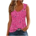 thumbnail image 3 of Ichuanyi Womens Printed Strap Top Round Neck Sleeveless Tank Casual Summer Cami Blouse Floral Pattern Suspender Top, Pink, L, 3 of 5