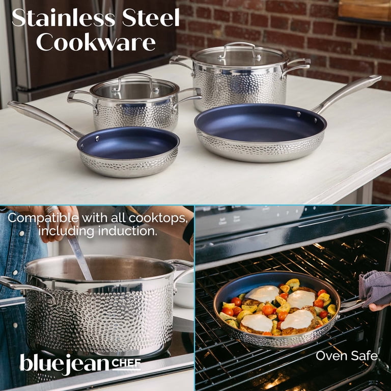 Blue Jean Chef 6-Piece Stainless Steel Cookware Set, Hammered