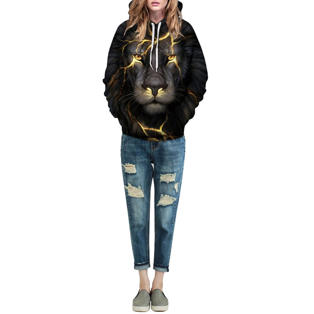 3d lion print hooded sweatshirt