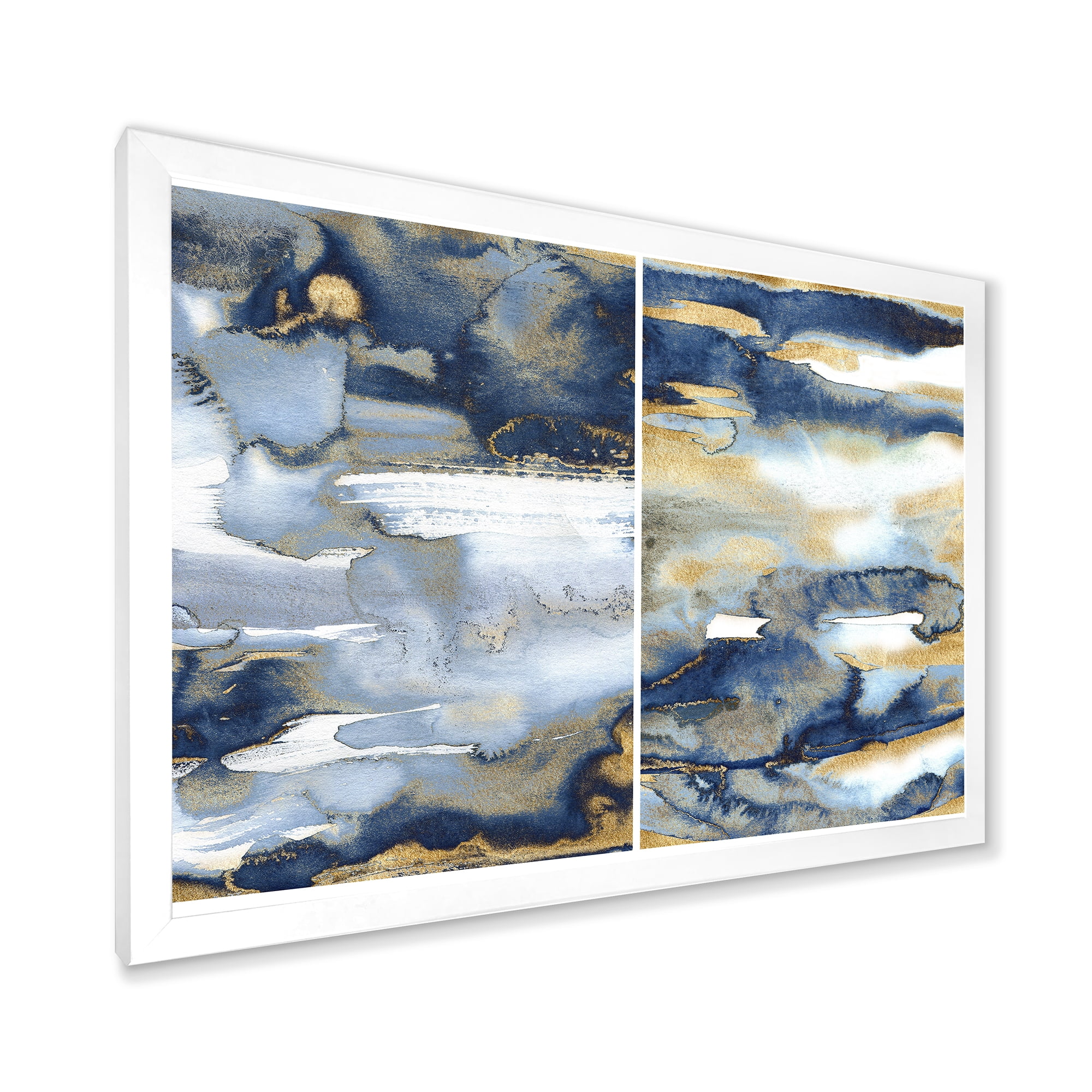 Designart 'Gold and Dark Blue Abstract II' Modern Framed Art Print