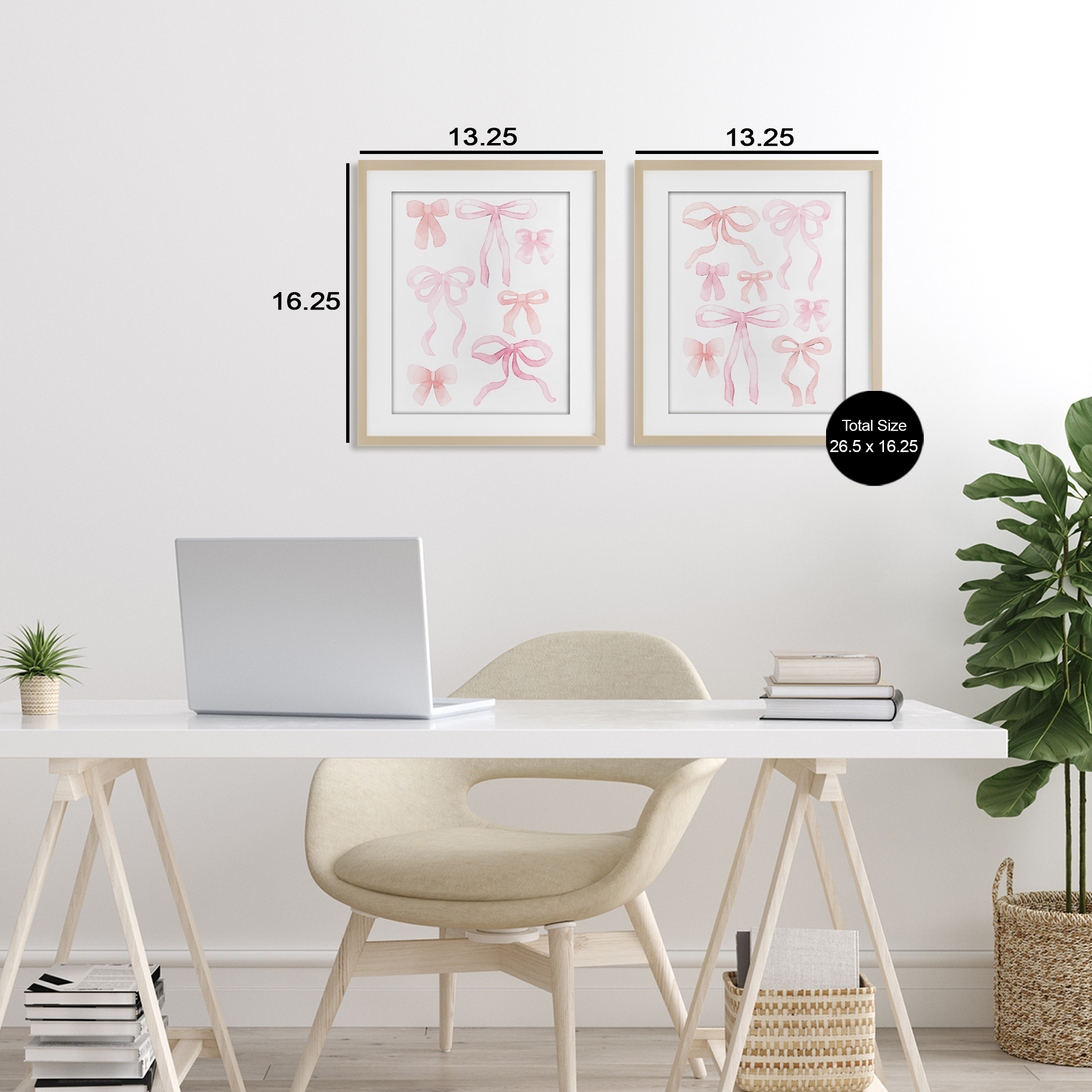 Elegant & Soft Bows 2 Piece Birch Framed Print Under Glass Set, design by Kim Allen