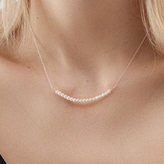 Freshwater Pearl Row Necklace, S925 Sterling Silver Bridal Bridesmaids Gift - Shanali Jewelry