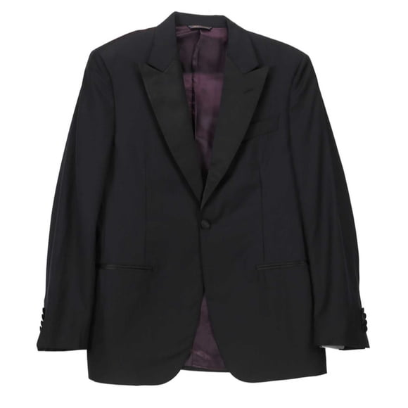 Trussini Men's Black Striped Peak-Lapel Wool Suit Tuxedo - 38 Short