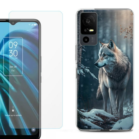 OneToughShield ® for TCL 40 XE 5G Shockproof Fashion Phone Case, with Tempered Glass Screen Protector - Wolf Winter