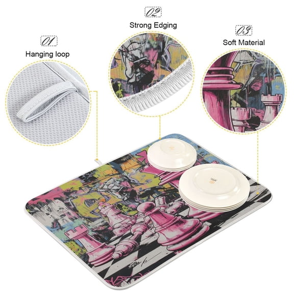 BZSMCE Dish Drying Mat Pink Chessboard Showdown Pattern Design Drying Mats
