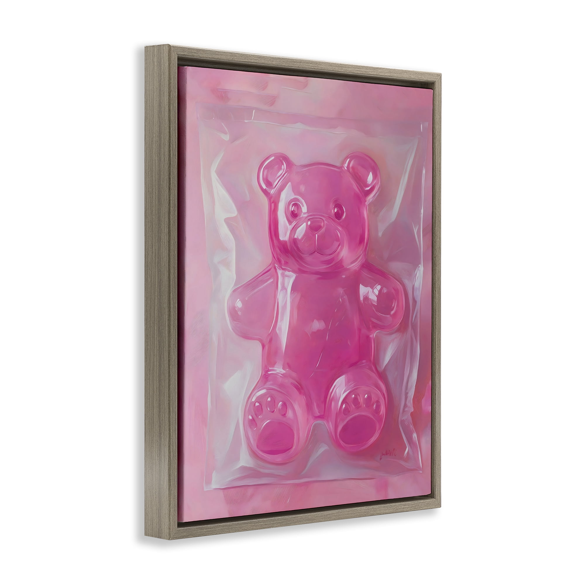 Stupell Industries Pink Gummy Candy Bear Brown Framed Floater Canvas Wall Art, design by The Prints Vibe