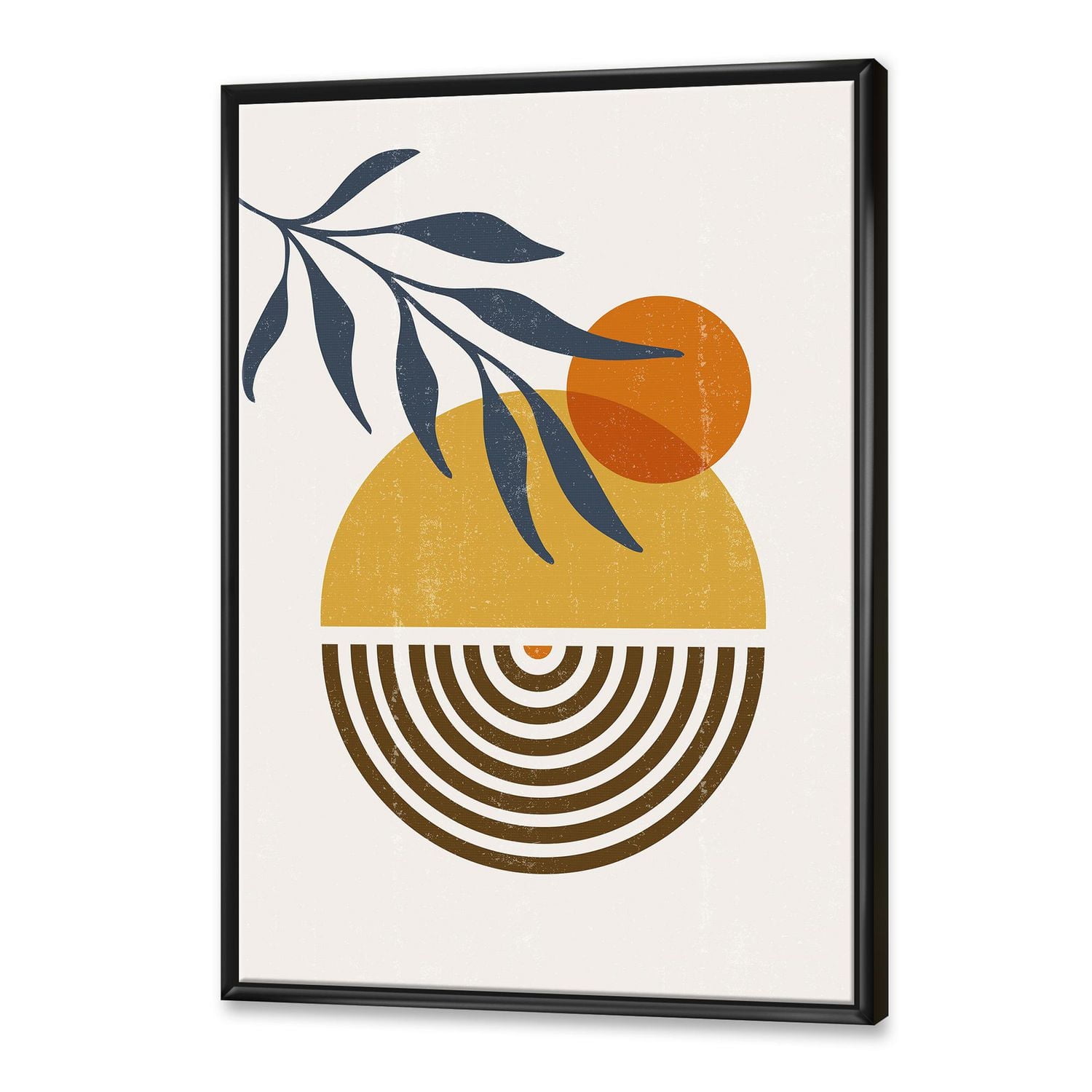 Designart Botanical Minimalist Leaf With Abstract Shapes IV FLOAT FRAME WALL ART