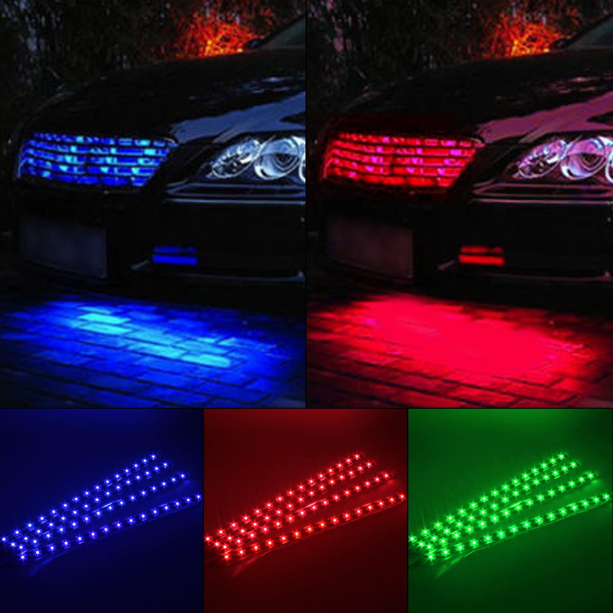 Red 4pcs 30CM/15 LED Car Motors Truck Flexible Strip Light Waterproof 12V 
