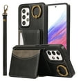 thumbnail image 3 of for Samsung Galaxy A32 5G Wallet Case with Card Holder - PU Leather Case for Women & Girls, Wrist Hand Strap, Secure Finger Ring, Shockproof Protective Phone Cover for Galaxy A32 5G, Black, 3 of 7