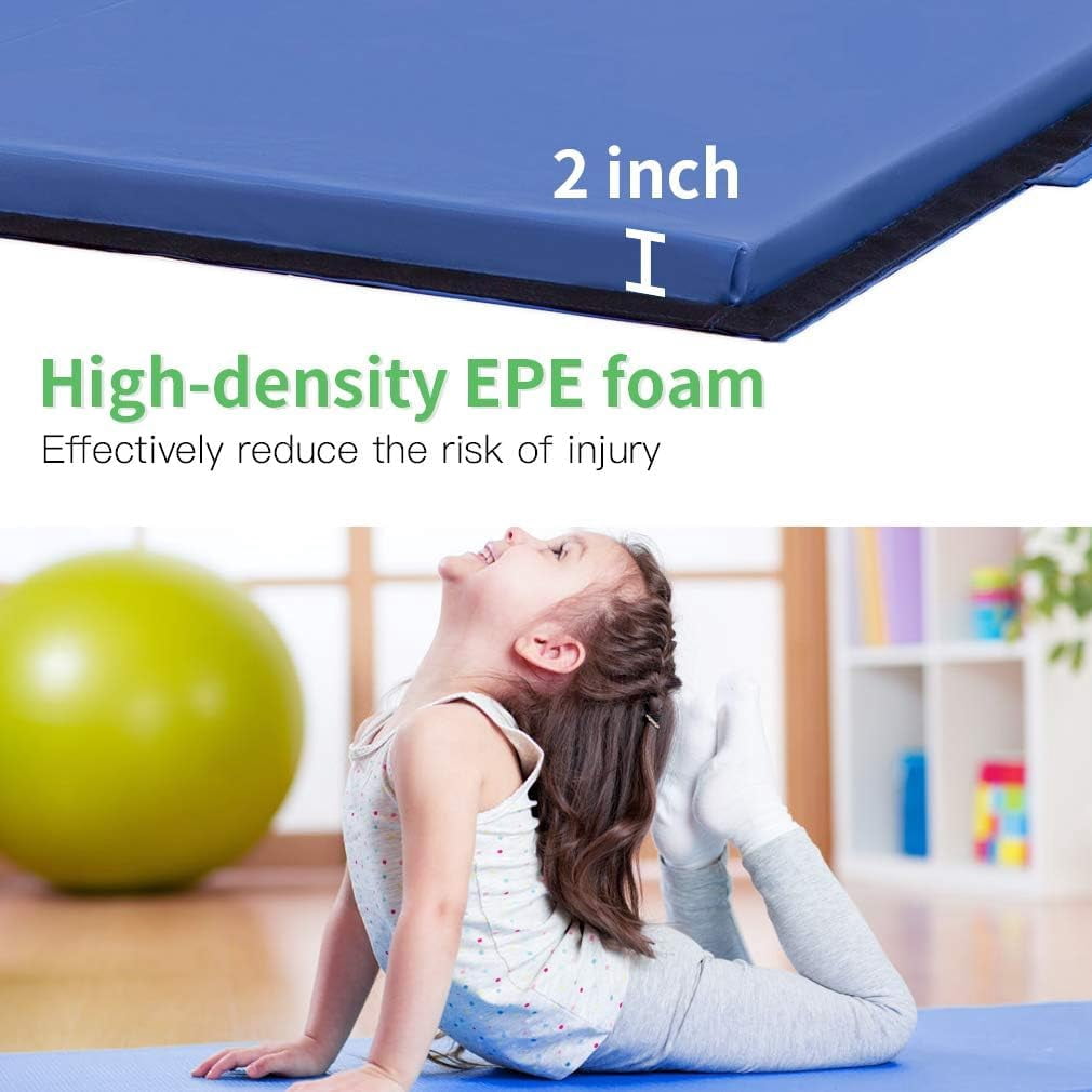 CL.HPAHKL Folding Gymnastics Mat 4'x10'x2'' Portable Lightweight Tumbling Mat for Kids Adults Yoga Home Gym Fitness, Blue