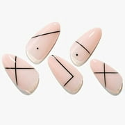GLAMERMAID Nude Press on Nails Medium Almond, Pink Fake Nails with French Design, Pink Glue on Nails for Women, Stiletto Gel Nails Reusable False Nail Medium with Adhesive Tabs Nail File, Manicure Set