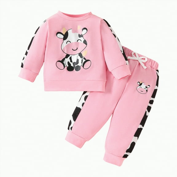 UAYOTSE Toddler Baby Girl Fall Outfits Sweatshirt and Pants Set 2 Pieces Cartoon Print Tops and Jogger Pants(Pink##2,12-18 Months)