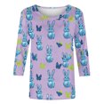 thumbnail image 5 of Jinhomg Fashion Easter Shirts for Women Cute Bunny Rabbit Graphic Holiday Blouses Casual 3/4 Sleeve Crew Neck Tunic Tops Easter Day Celebration T-Shirts Winter Saving Purple L, 5 of 6