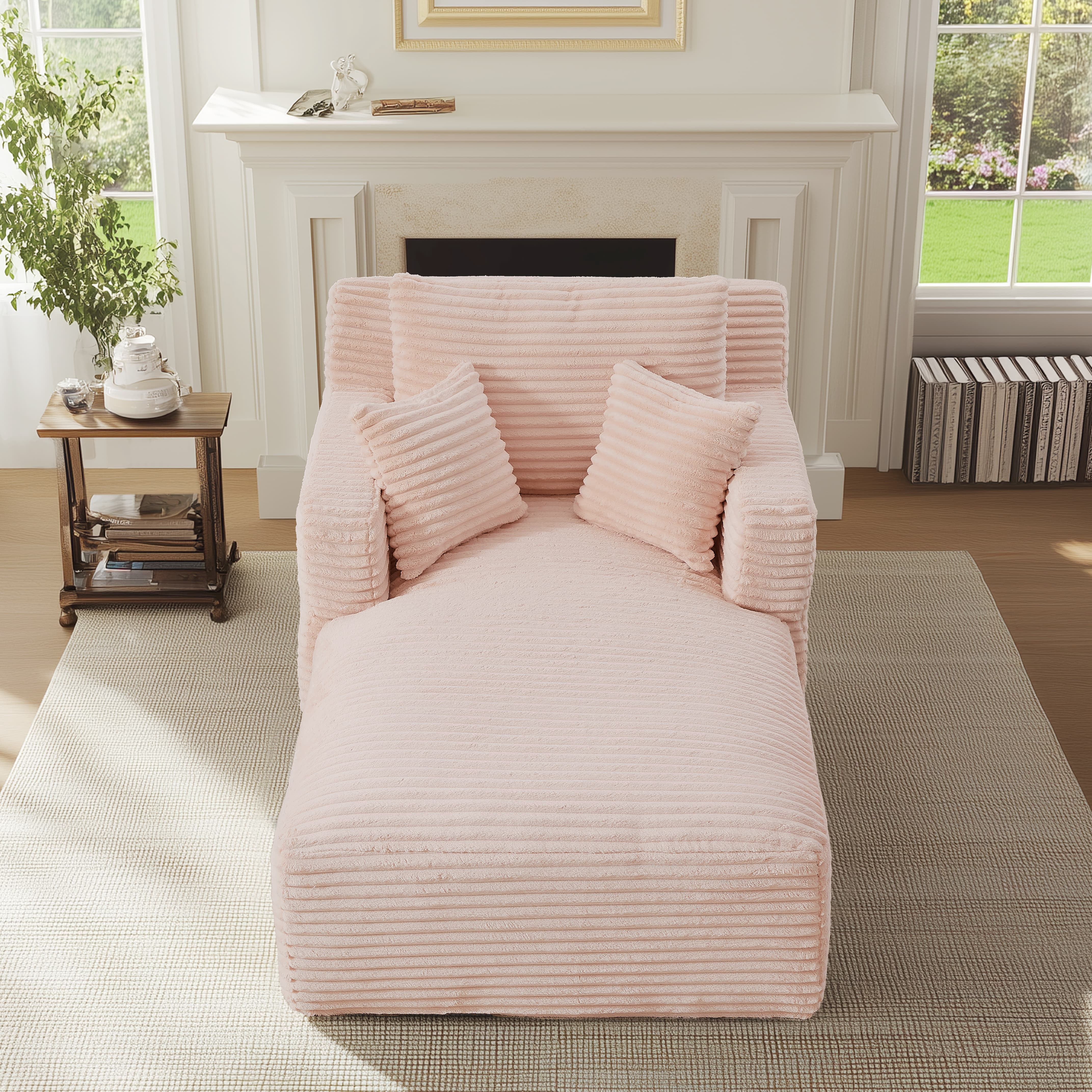 MAYEERTY Single Corduroy Chaise Lounge Sofa, Modern Couch with Spring Cushion for Apartment, 65*39*33"Pink