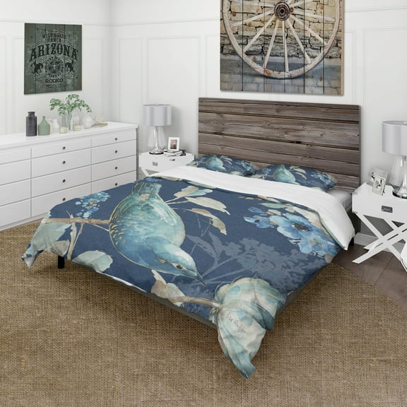 Designart 'Indigold Bird Cottage Family IV' Cottage Duvet Cover Set
