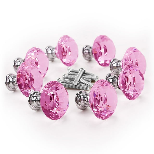 Pink door knobs 30mm Diamond Crystal Glass Door Knob Kitchen Cupboard Cabinet Wardrobe Drawer Pull Handle - 8pcs/set (Pink)