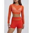thumbnail image 3 of Cenuakty Women’s 2 Piece Outfits Long Sleeve Sheer Mesh Crop Tops + Biker Shorts Set Beachwear, 3 of 9
