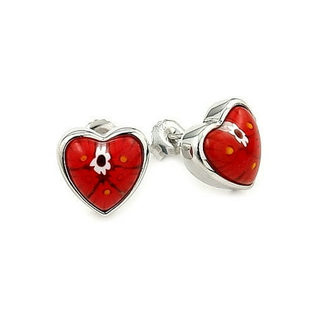 Plutus Partners Millefiori Glass Heart Stud Earrings