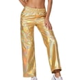 thumbnail image 4 of Karymi Summer Sets for Women 2 Piece Shiny Stage Set, Mock Neck Sleeveless Crop Tank Top & Elastic Waist Cargo Pocket Wide Leg Long Pants Overalls for Women, 4 of 5
