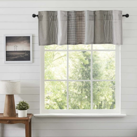 VHC Brands Frayed Lattice Curtain Tier, Creme & Black, 24x36, Set of 2