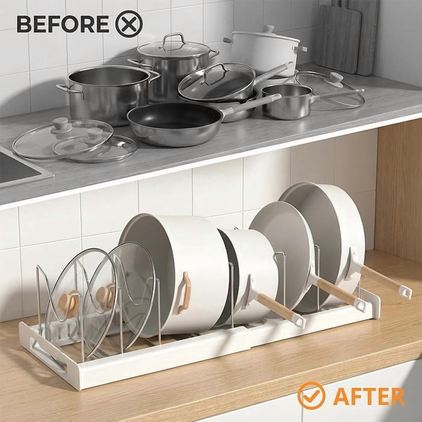 Vxdvou Telescopic Pot Rack, Adjustable Kitchen Storage Rack, Under Sink Organizer, Expandable Pot Storage, Heavy Duty Pot & Pan Organizer, Durable Kitchen Organizer for Cabinets, Pantries