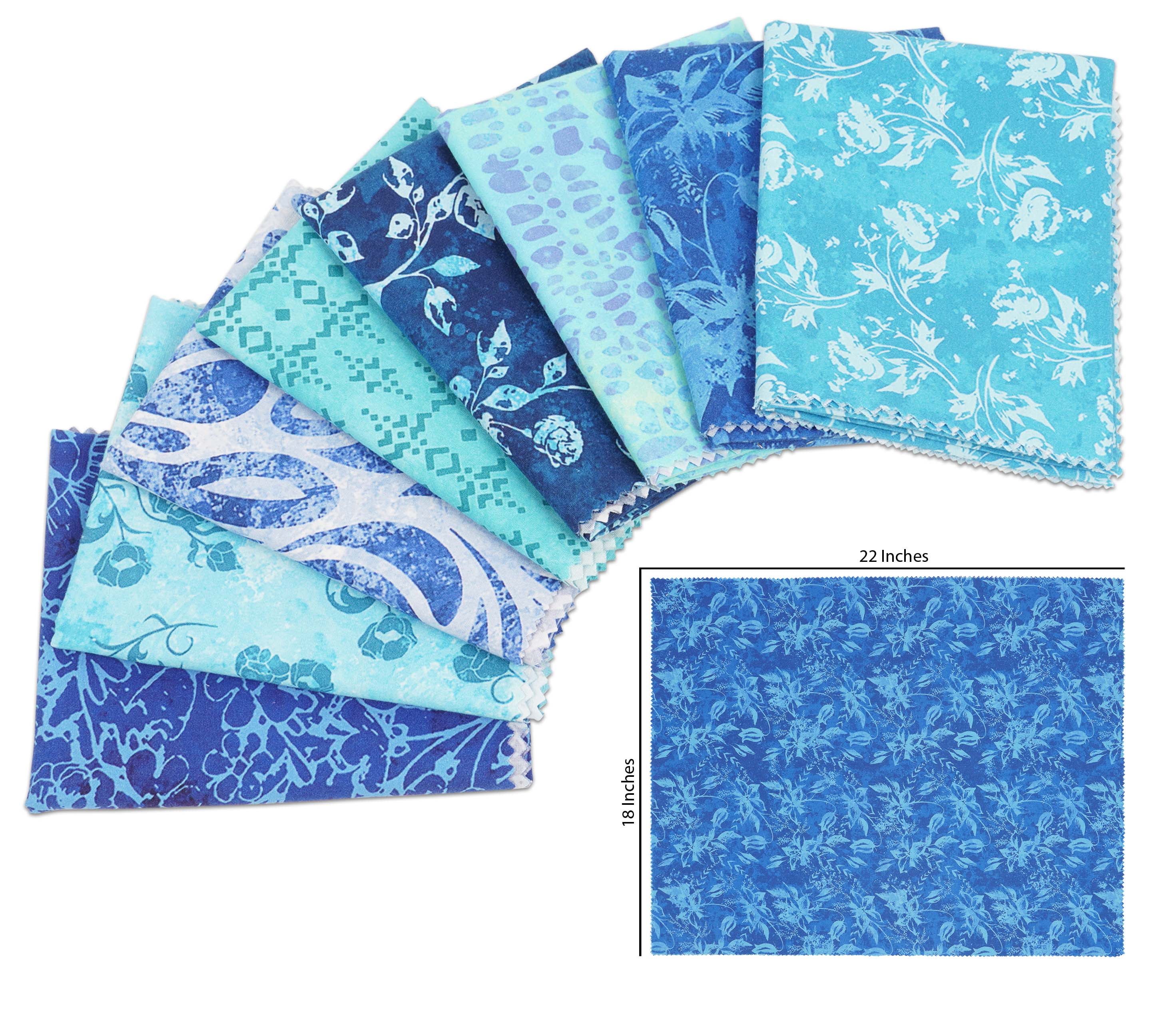 Soimoi 8 Pc Fat Quarter Bundle-BatikPrint 18"x 22"DIY Patchwork-100% CottonPre-Cut Quilting Fabric Medium Blue