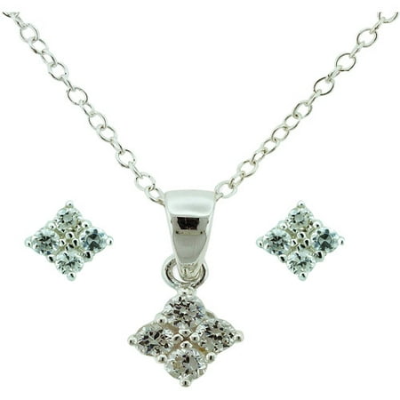 CZ Sterling Silver Quad Pendant and Earrings Set