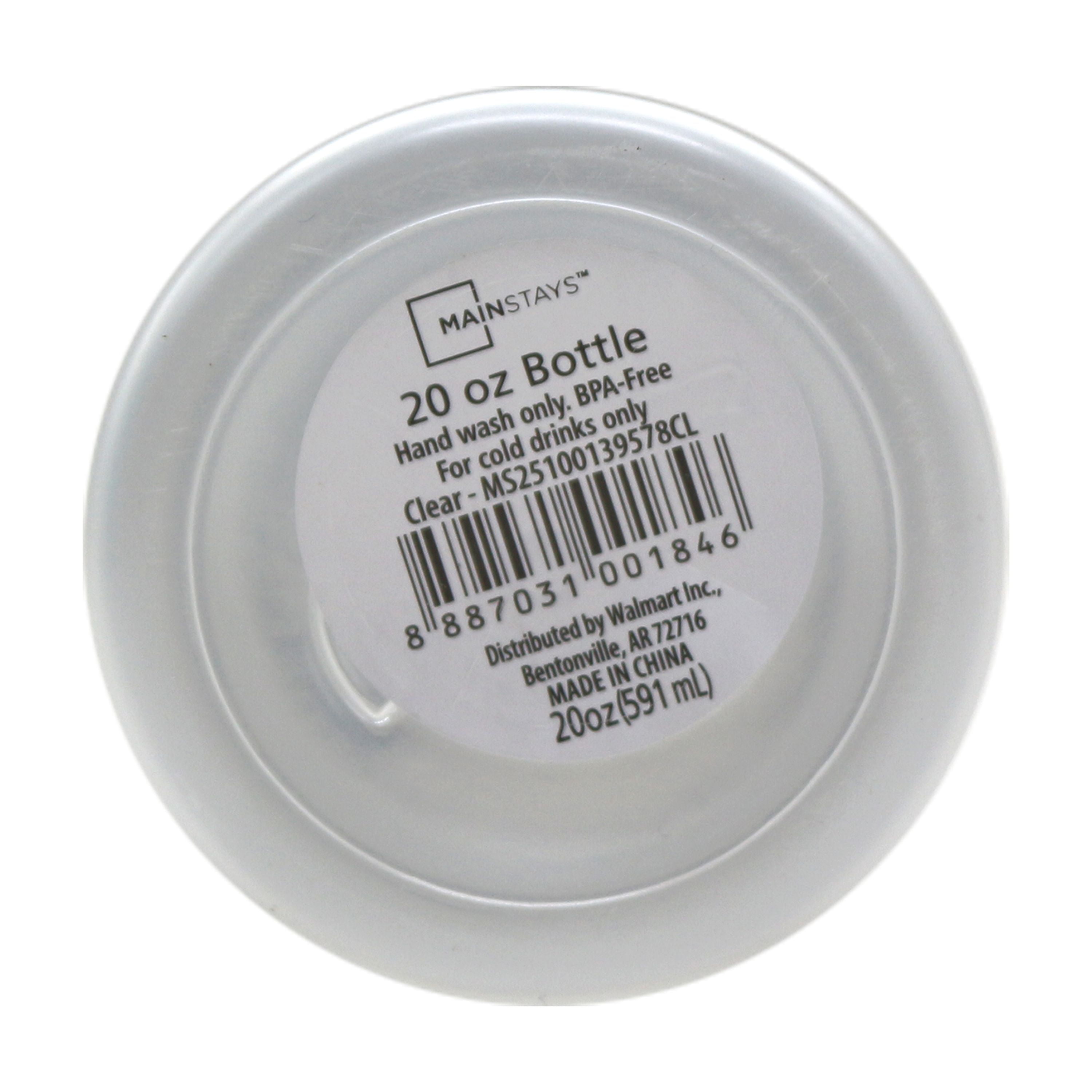 Mainstays 20oz Plastic Clear Water Bottle with Stainless Steel Screw Cap Lid and Strap