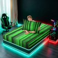 thumbnail image 4 of Manfei Pixel Vertical Streak Twin Sheets, Green Block Bedding, Green Black, Black Reversible 3 Pieces1 Flat Sheet + 1 Fitted Sheet + 1 Pillowcase, 4 of 6