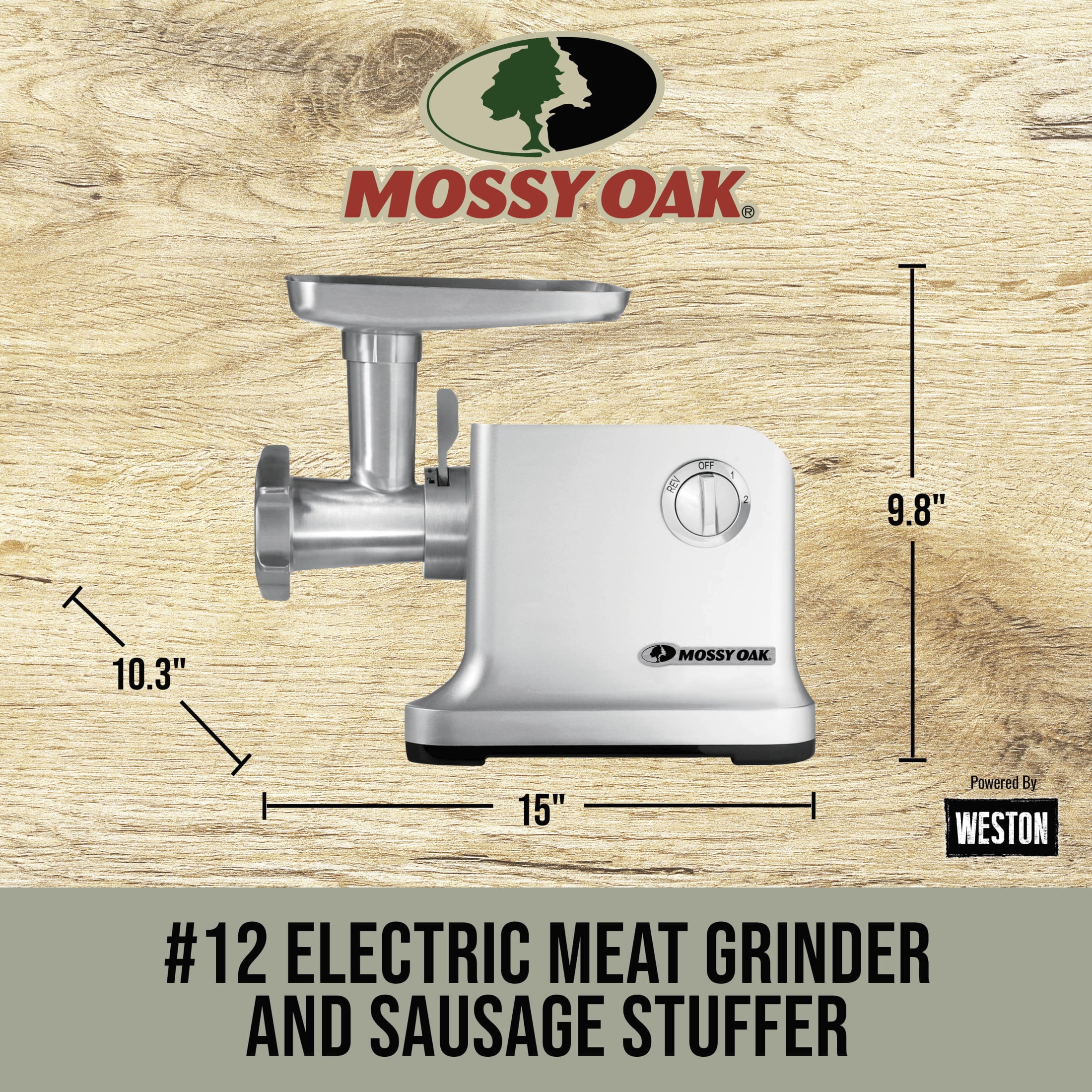 Mossy Oak #12 Electric Meat Grinder & Sausage Stuffer with 2 Stainless Steel Grinding Plates, 700 Watts