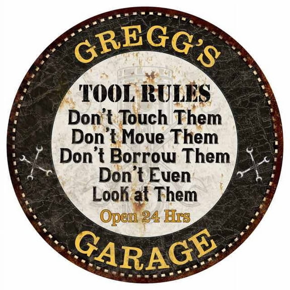 GREGG'S Garage Rules 14" Round Metal Sign Garage Bar Wall Decor 100140013171