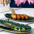 thumbnail image 5 of VALINK Gold-Plated Ceramic Tray Dark Green Feather Banana Leaf Shape Plate Snack Storage Tray, 5 of 5