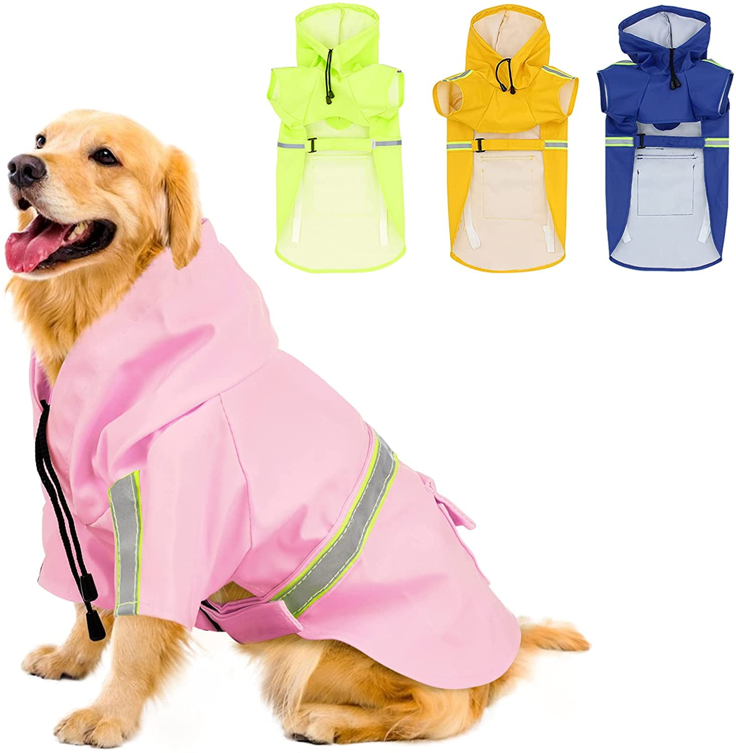 One for Pets Safety Hooded Dog Raincoats Pet Rainwear 24-Inch Dark Blue 