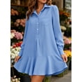 thumbnail image 4 of Long Sleeve Women Casual Button Down Shirt Dress Collared Pleated Swing Mini Dresses, 4 of 6