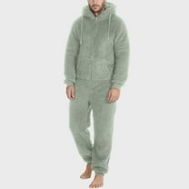 ZRGHAOYLQ Plus Size Men's Fuzzy Hooded Jumpsuits One Piece Warm Fleece Pajama Sets Casual Full Zipper Winter Loungewear Outfits with Kangaroo Pocket