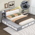 thumbnail image 2 of Queen Size Low Profile Platform Bed Frame with Upholstery Headboard and Storage Shelves and Drawers,USB Charging Design,Gray, 2 of 9
