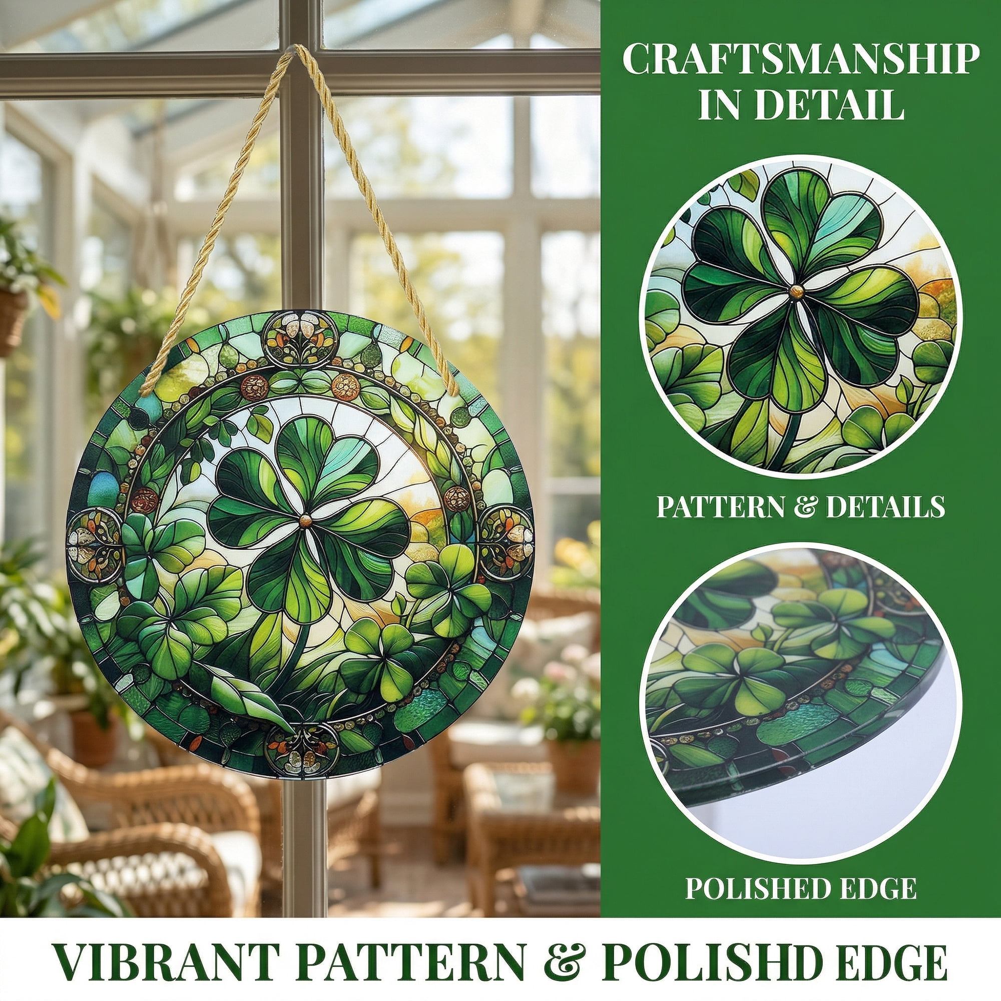 Unique Bargains Acrylic Shamrock Lucky Sign Hanging Wall Decor Green 5.9in