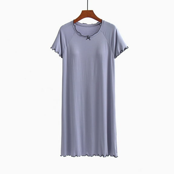 Sakmal Moomoo Dresses for Women Blue Long Cotton Lightweight Mumu Dress Short Sleeve Plain Nightgowns for Women