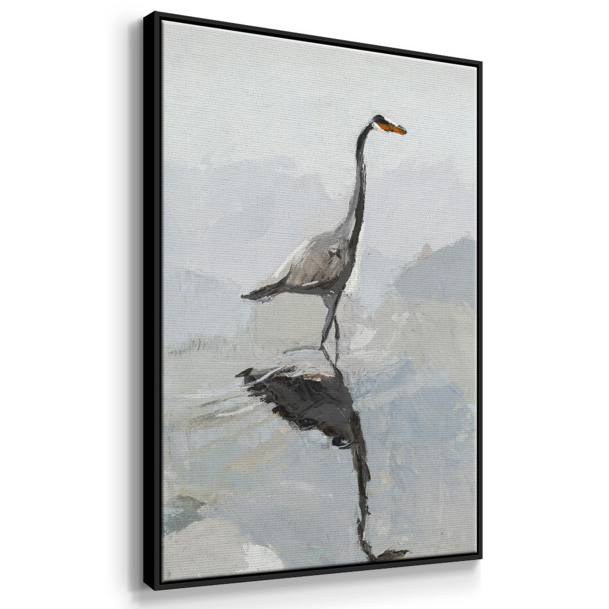 Heron Framed Premium Gallery Wrapped Canvas - Ready to Hang - 25 x 37 - Black Floating Frame