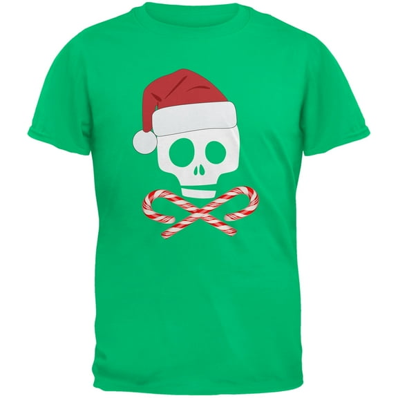 Skull And Cross Candy Canes Santa Green Youth T-Shirt - Youth Small