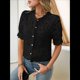 thumbnail image 4 of Camisa Informal de Encaje con Mangas Abullonadas y Cuello Redondo con Ojales para Mujer, Color Negro, Talla XL, 4 of 9