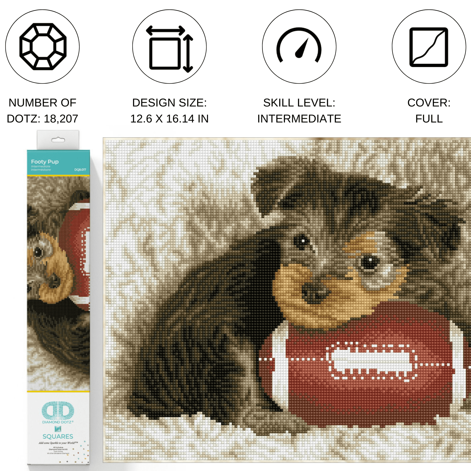 Diamond Dotz Footy Pup Diamond Painting Kits for Adults - Diamond Art Kits a Relaxing Creative Craft Kit with Dotz Gems 12.2x16.1