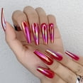 thumbnail image 3 of Press on Nails Long Coffin Fake Nails Glossy Glue on Nails Red Chrome Acrylic Nails Ballerina Sparkly Artificial Nails Bling Laser False Nails with Design 24 pcs Multi-colored 001-FVUS, 3 of 4