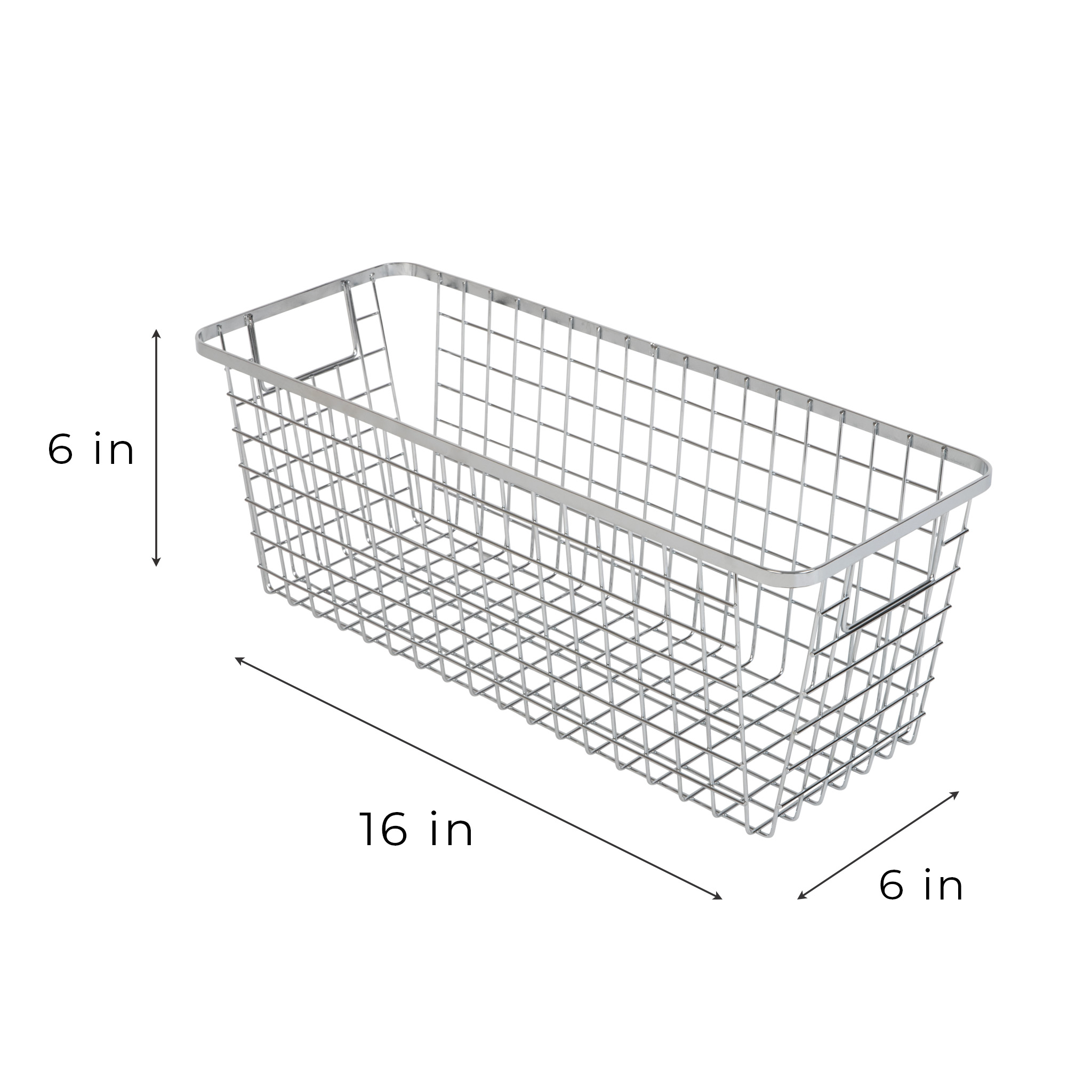 Smart Design Nestable Basket Organizer with Handles - 6 x 16 x 6 inches - Chrome - Set of 4